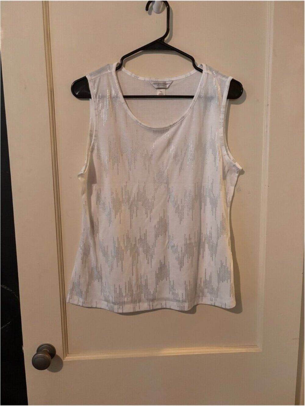 christopher & banks Petite White Sequin Patterned Sleeveless Top PL